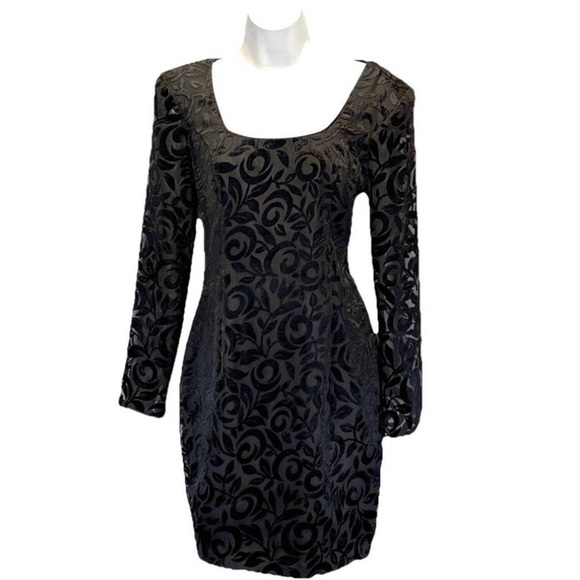 Hollywood Nites Dresses & Skirts - Vtg Hollywood Nites Velvet Cocktail Dress Size 4 Floral Brocade Long Sleeve USA